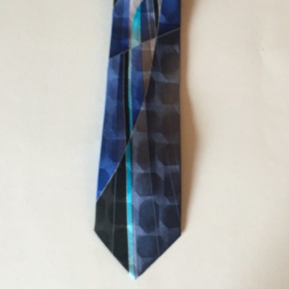 George Other - George 100% Silk Blue Gray Black Multicolored Tie